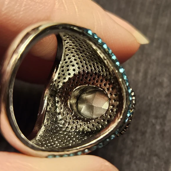 Sterling Silver Aquamarine and Turquoise Men's ring Antique Vintage Style Size 9 - Picture 4 of 6